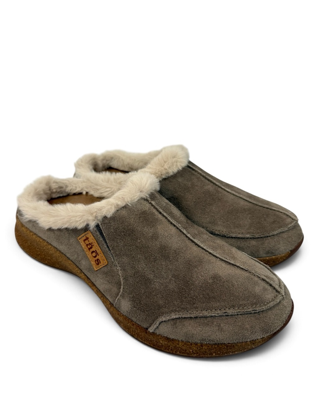 Taos Future Dark Grey Suede Faux Fur Clogs Mules Women’s 9